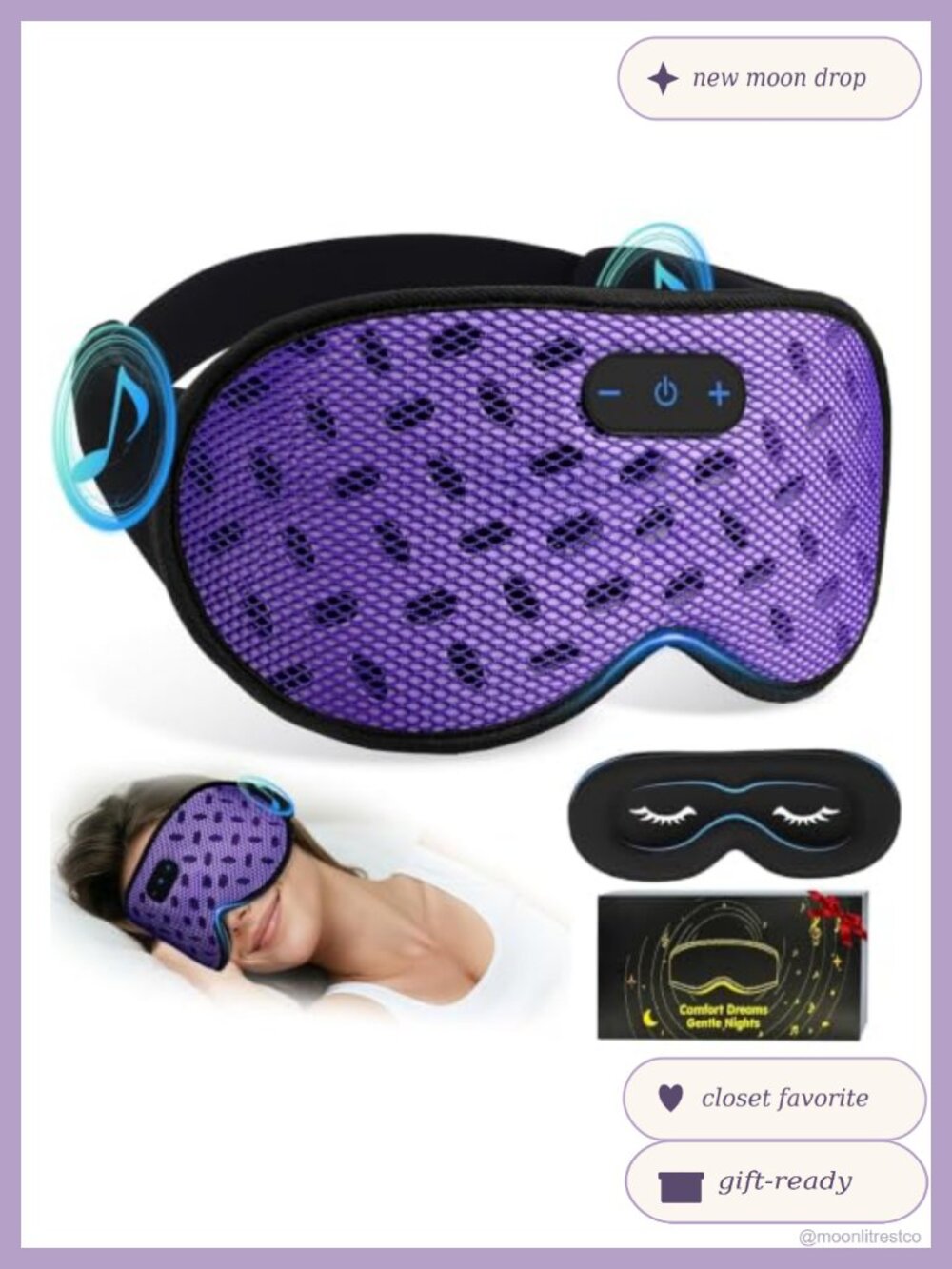 Bluetooth Sleep Mask 3D Contoured Eye Mask for Side Sleepers